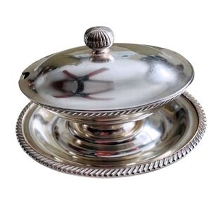 Vintage Reed & Barton Silver Soldered Covered Gravy Boat‎ with Underplate Set
